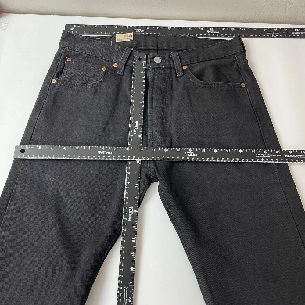Levis 501 Jeans Mens 33x30 Black Original Button Fly Dark Wash Denim Grunge NEW